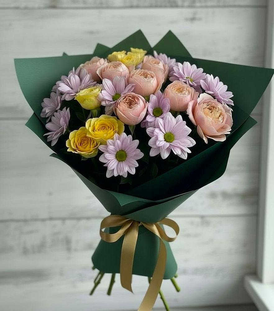 Букет цветов из: Хризантемы и Розы в Манасе